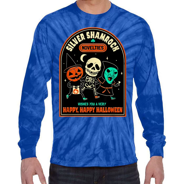 Vintage Silver Shamrock Novelties Happy Happy Halloween Tie-Dye Long Sleeve Shirt