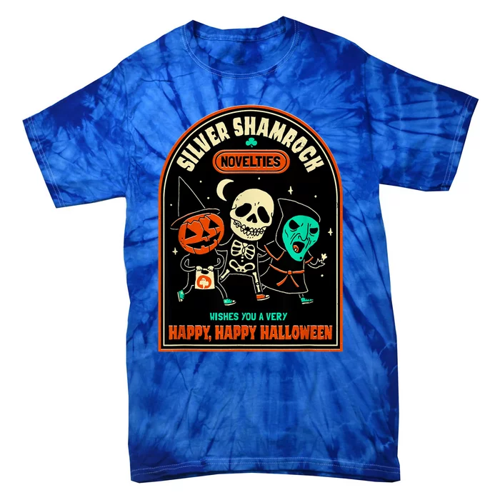 Vintage Silver Shamrock Novelties Happy Happy Halloween Tie-Dye T-Shirt