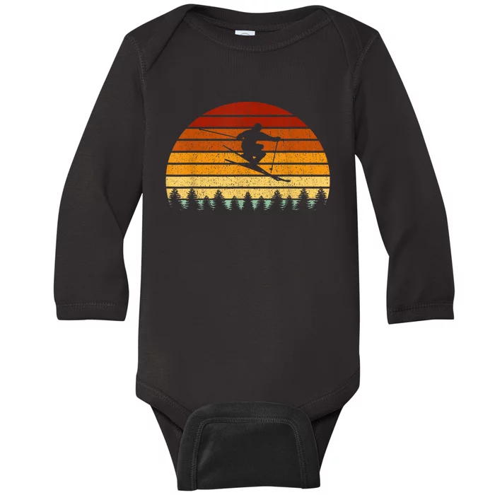 Vintage Sunset Skiing Gift For Skiers Baby Long Sleeve Bodysuit