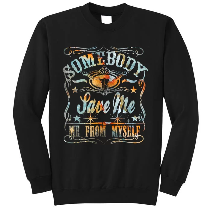 Vintage Somebody Save Me From Myself Floral Skull Retro Tall Sweatshirt