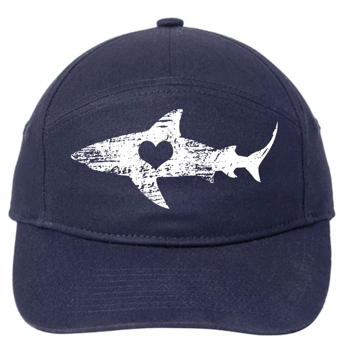 Vintage Shark Silhouette Hammerhead Shark Tiger Shark Heart 7-Panel Snapback Hat