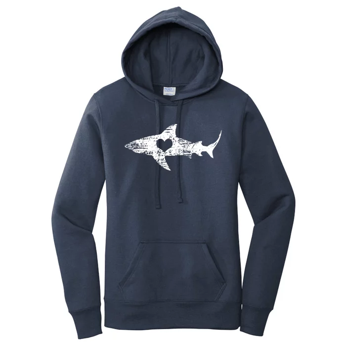 Vintage Shark Silhouette Hammerhead Shark Tiger Shark Heart Women's Pullover Hoodie