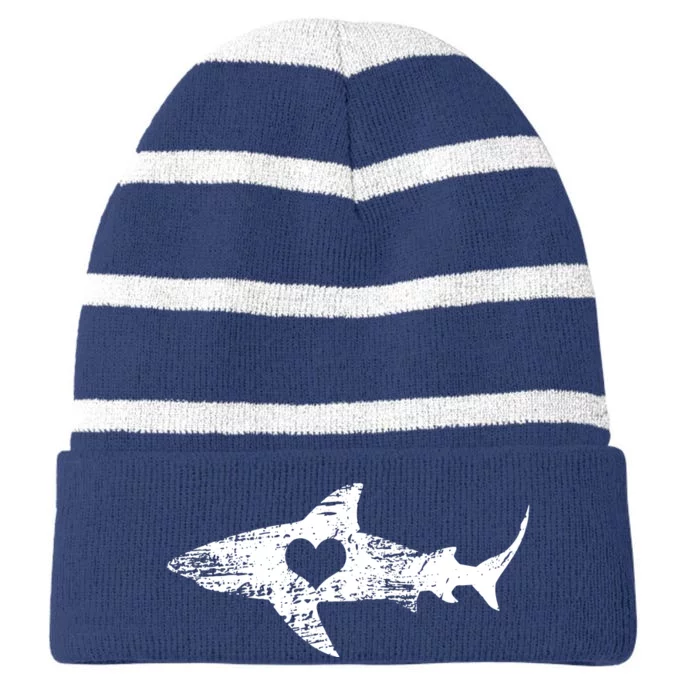 Vintage Shark Silhouette Hammerhead Shark Tiger Shark Heart Striped Beanie with Solid Band