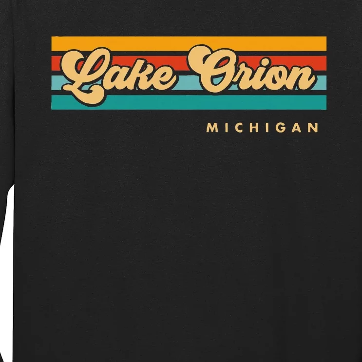 Vintage Sunset Stripes Lake Orion Michigan Long Sleeve Shirt