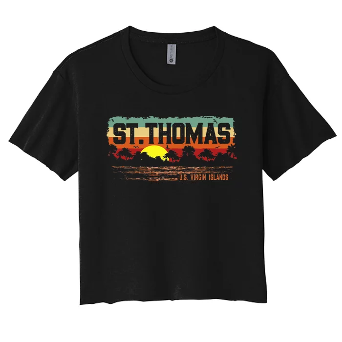 Vintage Sunset St. Thomas Usvi Women's Crop Top Tee