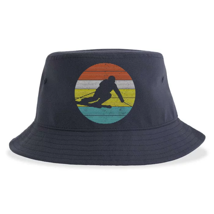 Vintage Ski Skiing Winter Sports Racing Skier Gift Sustainable Bucket Hat