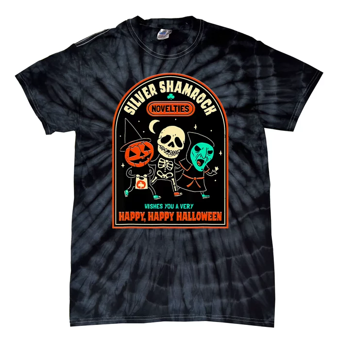 Vintage Silver Shamrock Novelties Happy Happy Halloween Tie-Dye T-Shirt