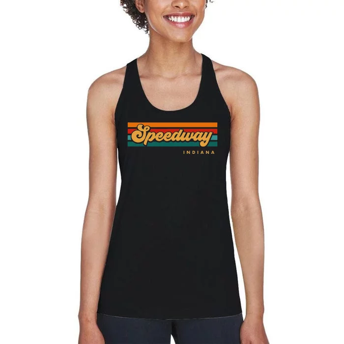 Vintage Sunset Stripes Speedway Indiana Women's Racerback Tank