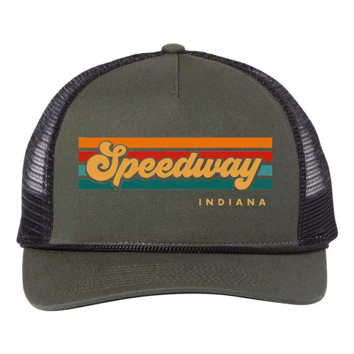 Vintage Sunset Stripes Speedway Indiana Retro Rope Trucker Hat Cap