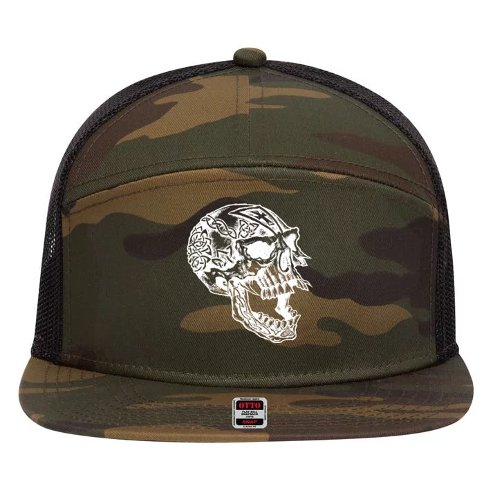 Viking Skull Symbols 7 Panel Mesh Trucker Snapback Hat