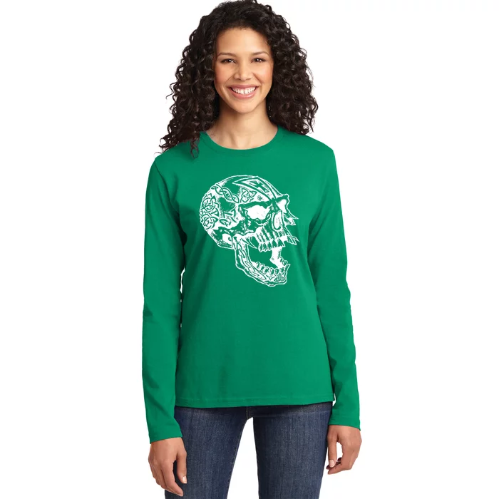 Viking Skull Symbols Ladies Long Sleeve Shirt