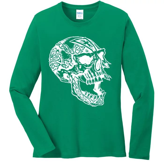 Viking Skull Symbols Ladies Long Sleeve Shirt