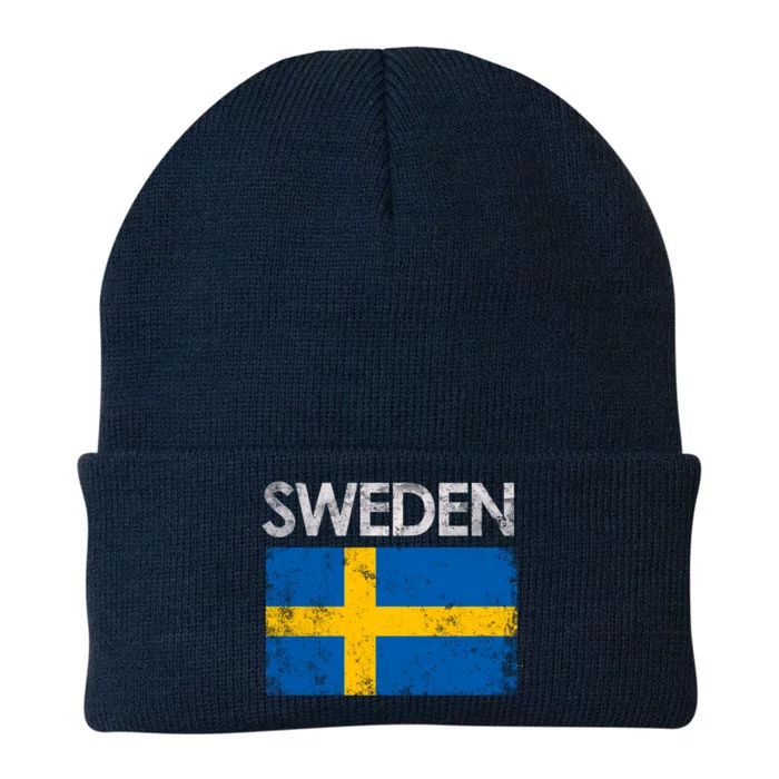 Vintage Sweden Swedish Flag Pride Gift Cool Gift Knit Cap Winter Beanie