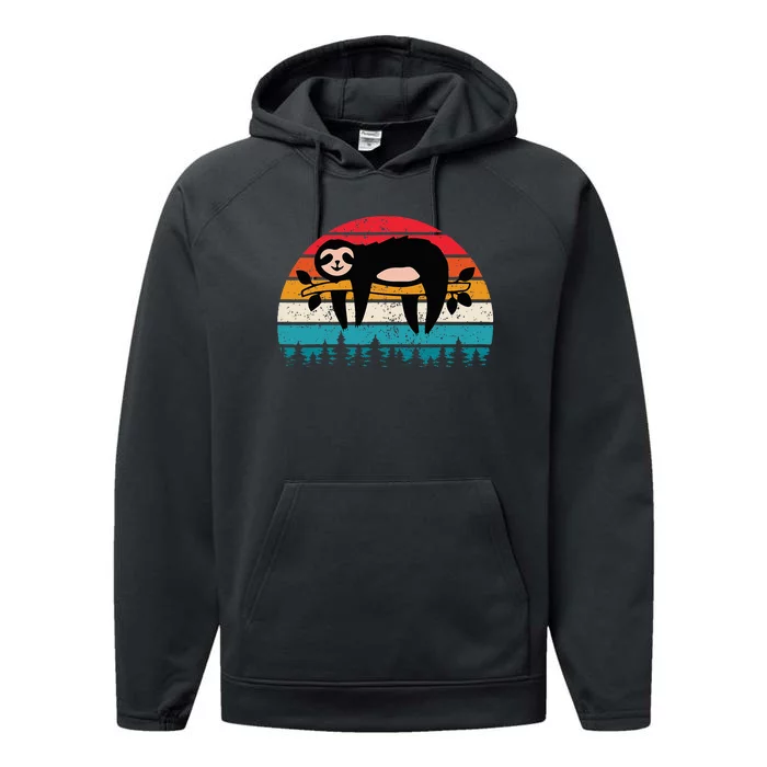 Vintage Sunset Sloths Performance Fleece Hoodie