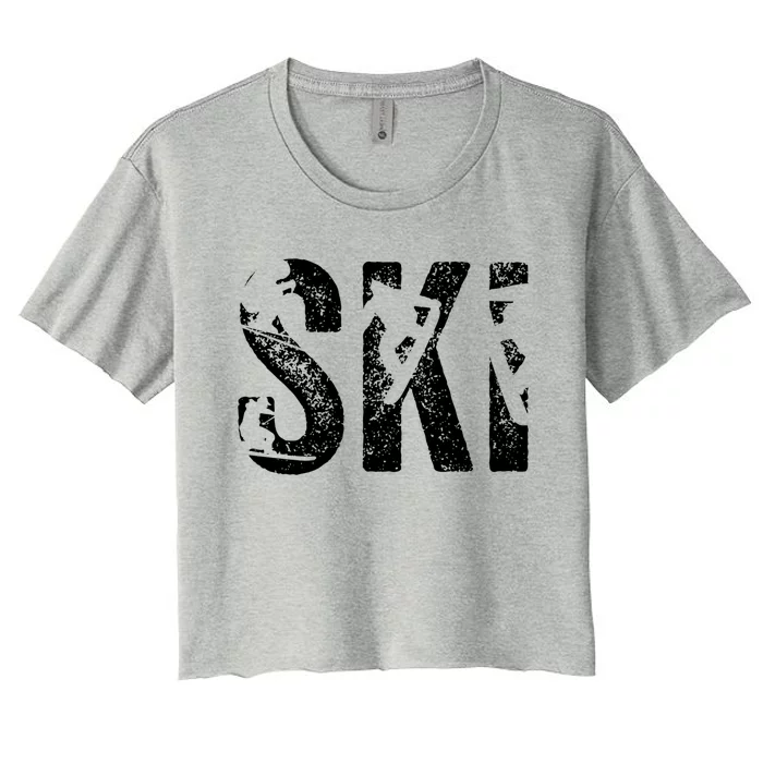 Vintage Ski Snowboard Retro Skiing Snowboarding Ski Lover Gift Women's Crop Top Tee