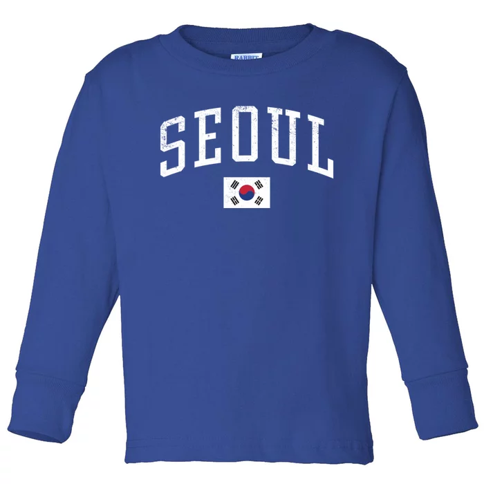 Vintage Seoul South Korea Country Flag Souvenir Vacation Cool Gift Toddler Long Sleeve Shirt