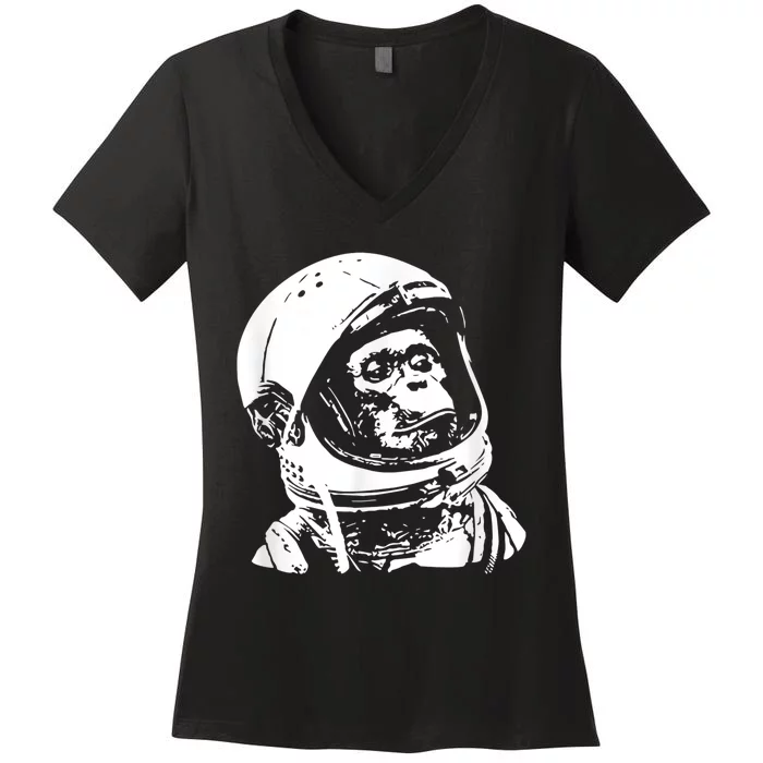 Vintage Space Travel Astronaut Monkey Women's V-Neck T-Shirt