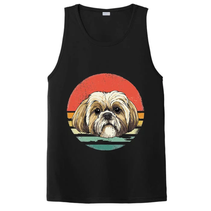 Vintage Shih Tzu Dog Animal Face Pet Puppy Shih Tzu Mom Dad Performance Tank