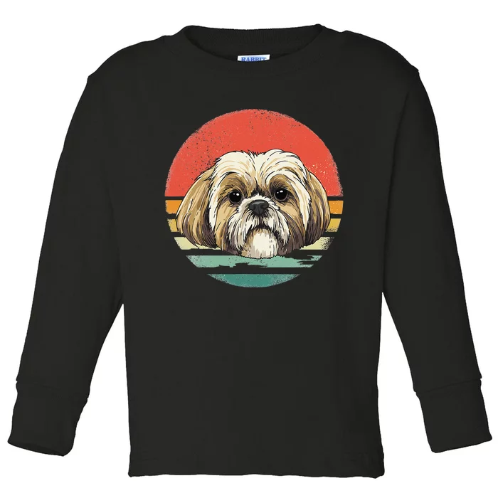 Vintage Shih Tzu Dog Animal Face Pet Puppy Shih Tzu Mom Dad Toddler Long Sleeve Shirt