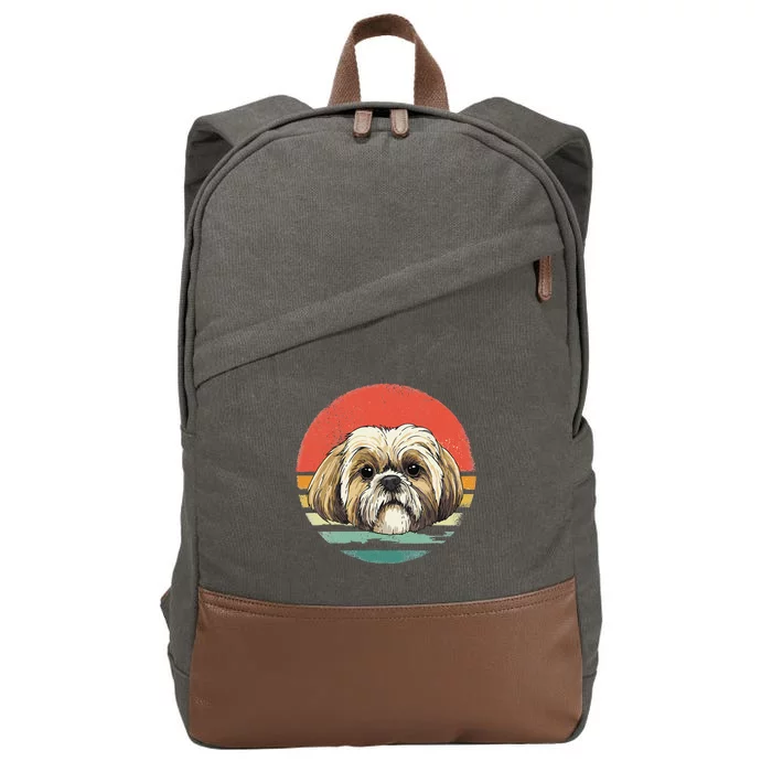 Vintage Shih Tzu Dog Animal Face Pet Puppy Shih Tzu Mom Dad Cotton Canvas Backpack