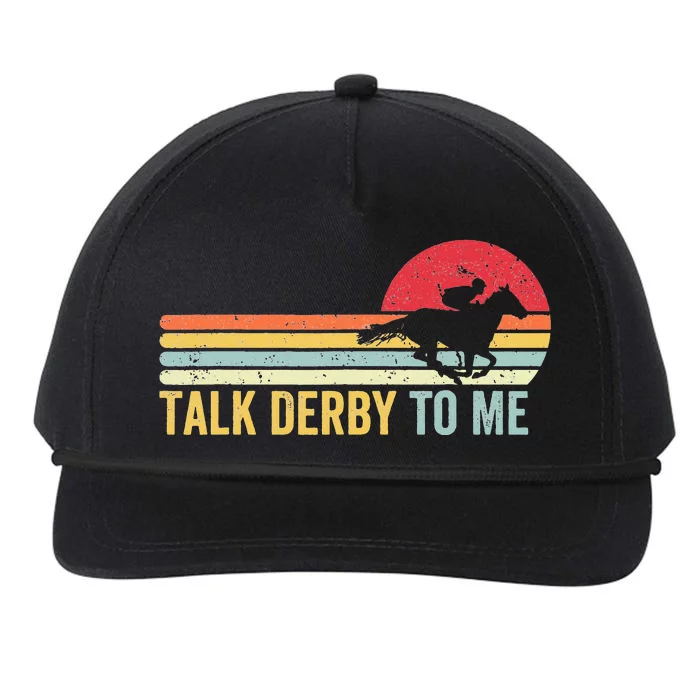 Vintage Sunset Talk Derby To Me Groovy Horse Lover Derby Day Snapback Five-Panel Rope Hat