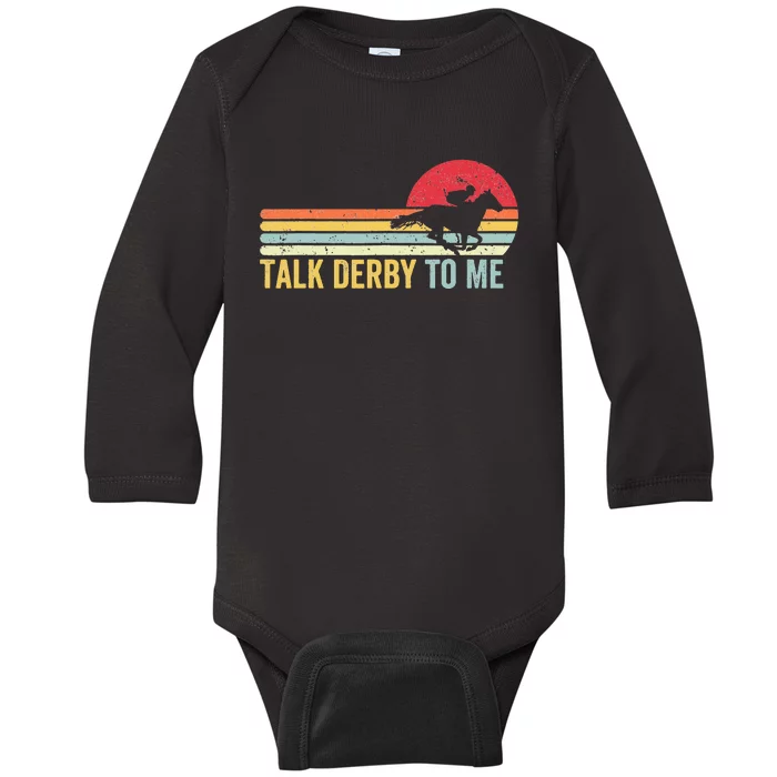 Vintage Sunset Talk Derby To Me Groovy Horse Lover Derby Day Baby Long Sleeve Bodysuit