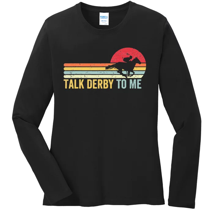 Vintage Sunset Talk Derby To Me Groovy Horse Lover Derby Day Ladies Long Sleeve Shirt