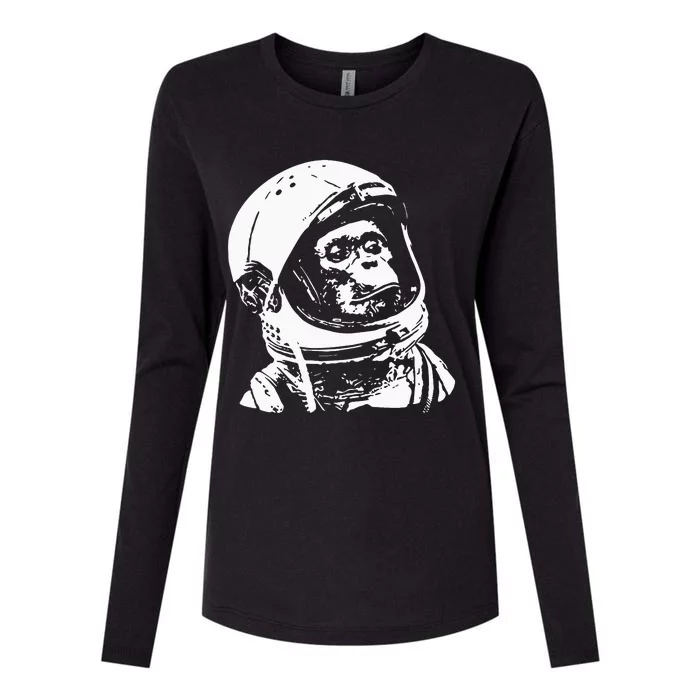 Vintage Space Travel Astronaut Monkey Womens Cotton Relaxed Long Sleeve T-Shirt