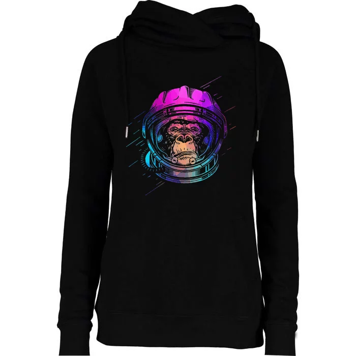 Vintage Space Travel Astronaut Monkey Womens Funnel Neck Pullover Hood