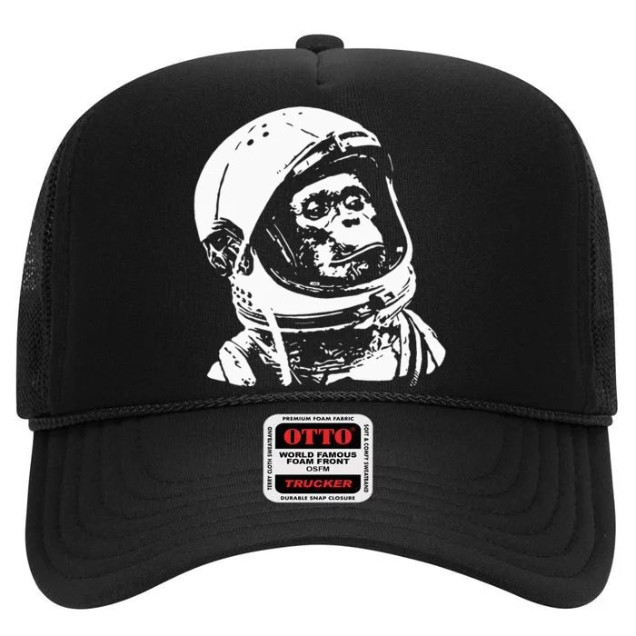 Vintage Space Travel Astronaut Monkey High Crown Mesh Trucker Hat