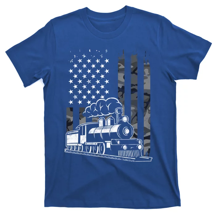 Vintage Steam Train Camo Usa American Flag Railroad Gift T-Shirt