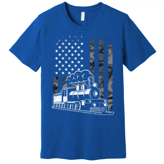 Vintage Steam Train Camo Usa American Flag Railroad Gift Premium T-Shirt