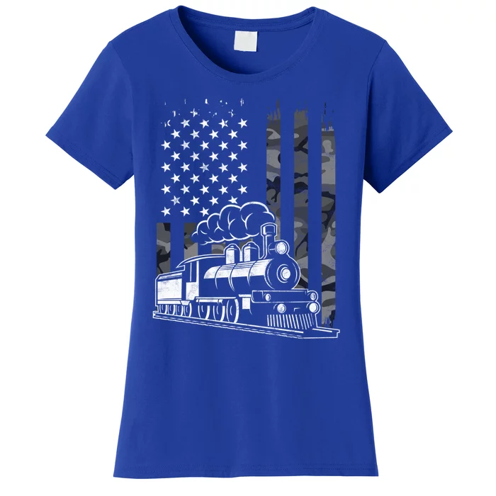 Vintage Steam Train Camo Usa American Flag Railroad Gift Women's T-Shirt