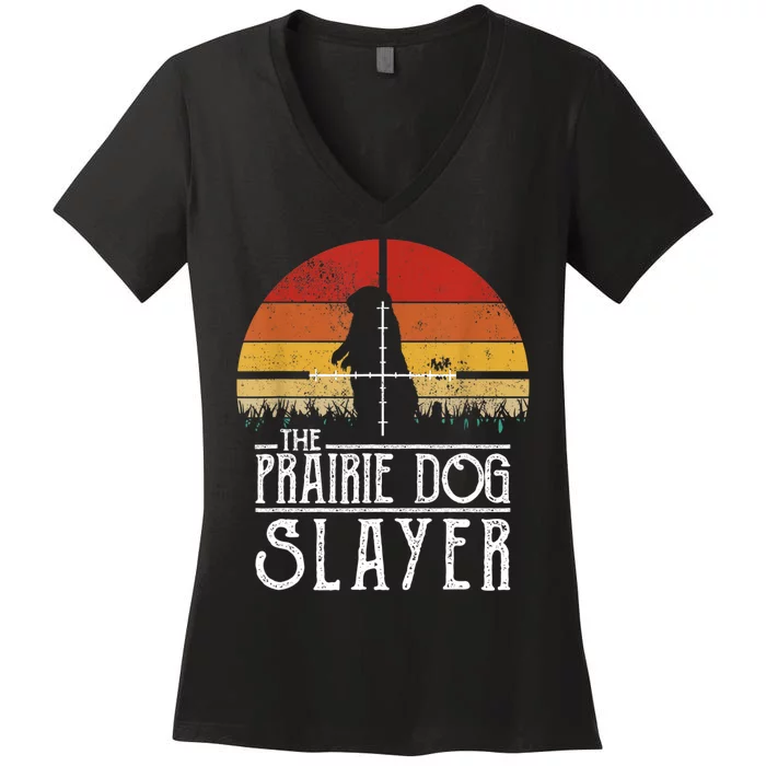 Vintage Sunset The Prairie Dog Slayer Women's V-Neck T-Shirt