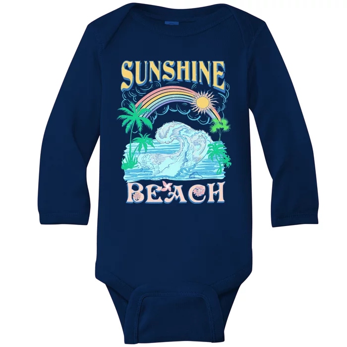 Vintage Summer Time Sunshine Beach Baby Long Sleeve Bodysuit