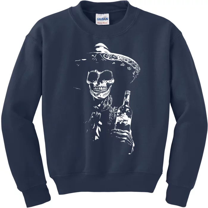 Vintage Skeleton Tequila Mexico Dia De Los Muertos Mexican Kids Sweatshirt