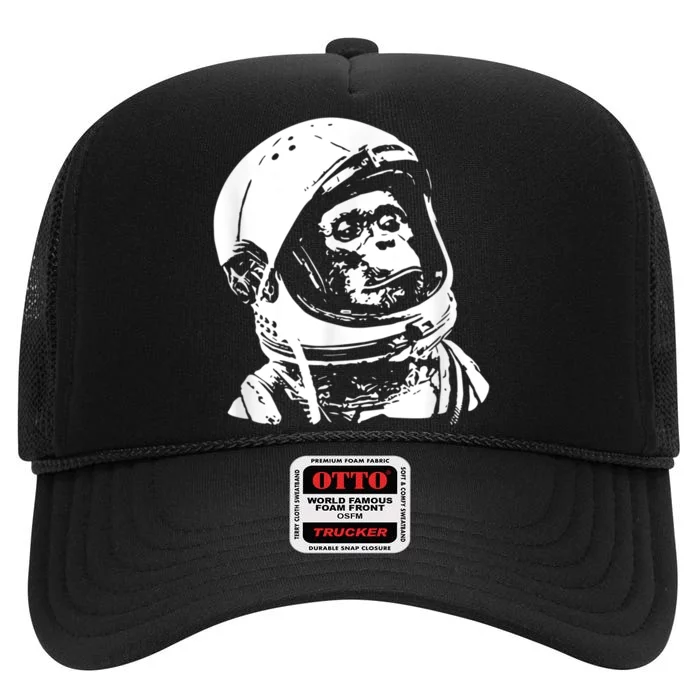 Vintage Space Travel Astronaut Monkey High Crown Mesh Trucker Hat