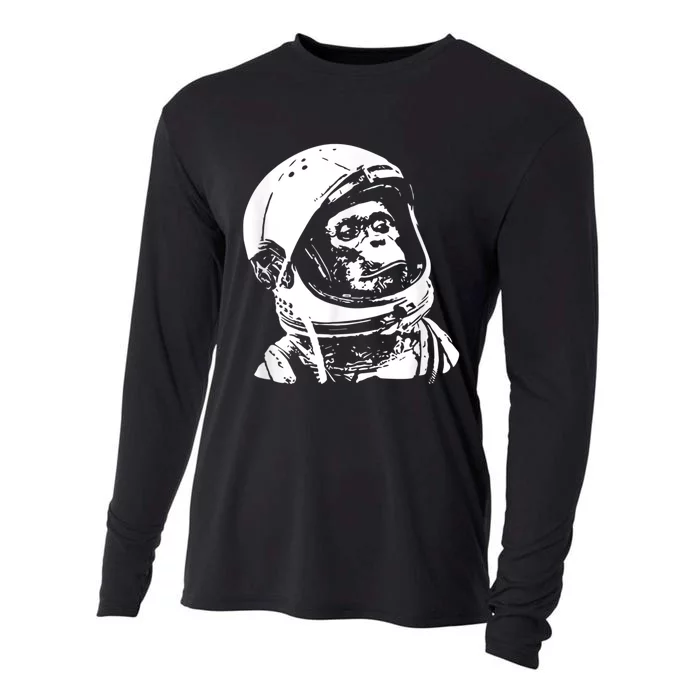 Vintage Space Travel Astronaut Monkey Cooling Performance Long Sleeve Crew