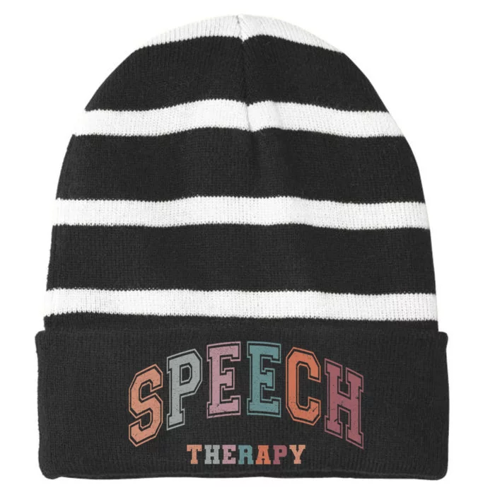 Vintage Speech Therapy Slp Speech Language Pathologist Team Striped Beanie with Solid Band