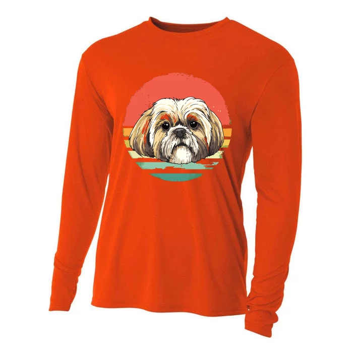 Vintage Shih Tzu Dog Animal Face Pet Puppy Shih Tzu Mom Dad Cooling Performance Long Sleeve Crew