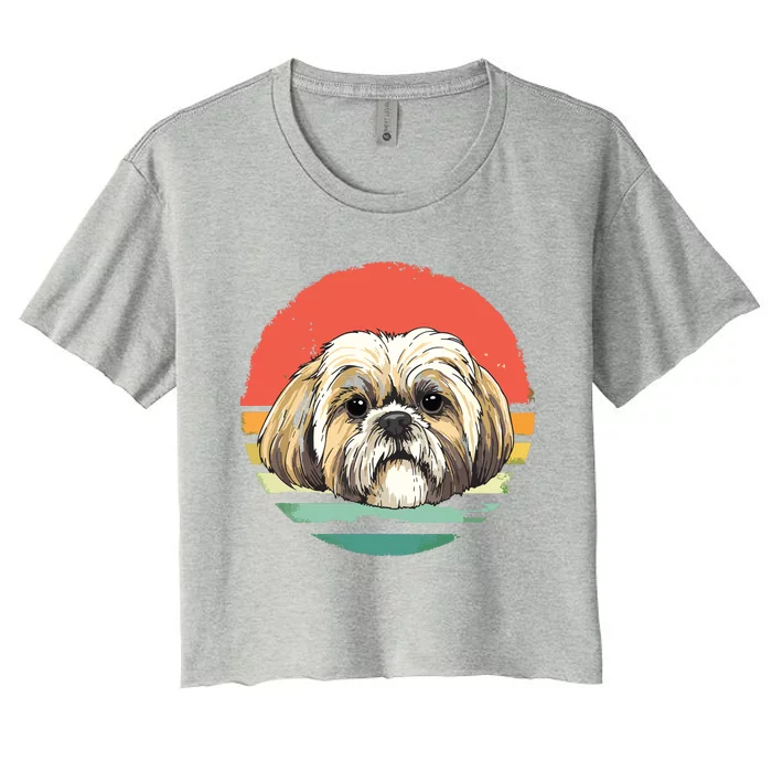 Vintage Shih Tzu Dog Animal Face Pet Puppy Shih Tzu Mom Dad Women's Crop Top Tee