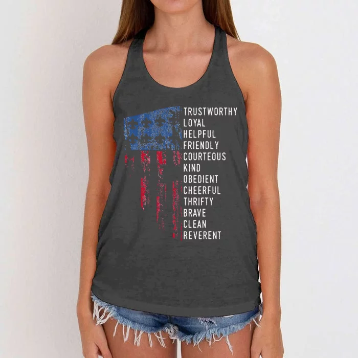 Vintage Scouting Us America Flag Scouting Law Women's Knotted Racerback Tank