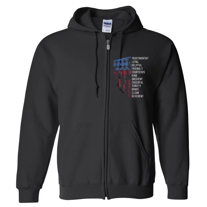 Vintage Scouting Us America Flag Scouting Law Full Zip Hoodie