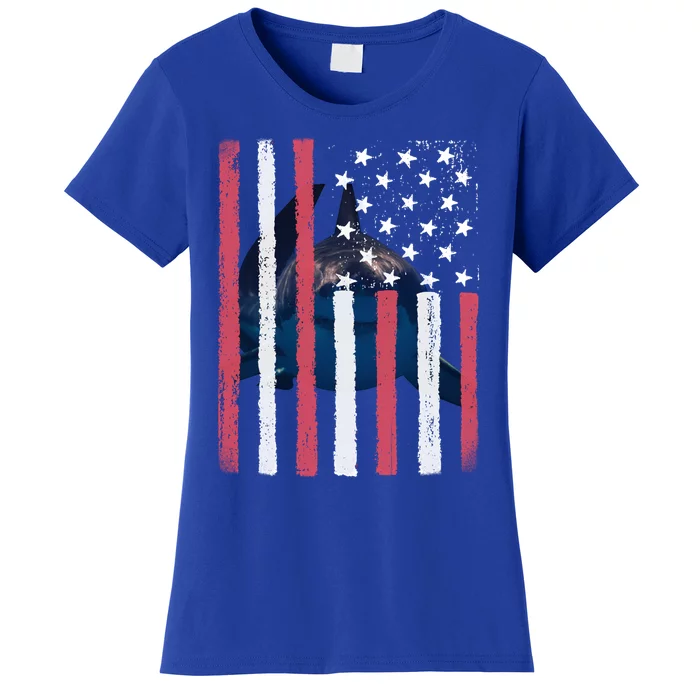 Vintage Shark Usa Flag Shark Ocean Week Gift Women's T-Shirt