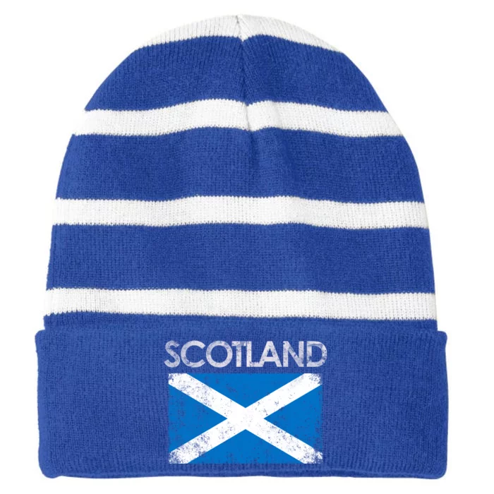 Vintage Scotland Uk Scottish Flag Pride Gift Striped Beanie with Solid Band