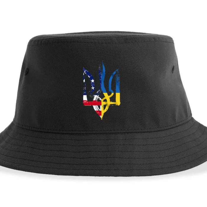 Vintage Support Ukraine American Flag Ukrainian Sustainable Bucket Hat