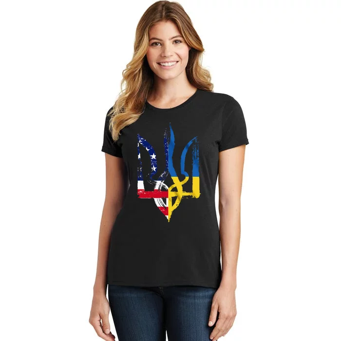 Vintage Support Ukraine American Flag Ukrainian Women's T-Shirt