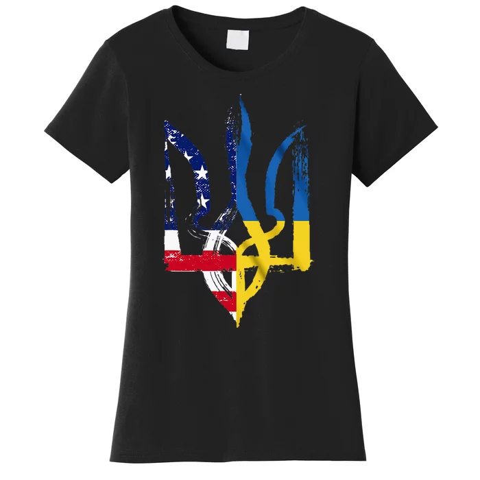 Vintage Support Ukraine American Flag Ukrainian Women's T-Shirt