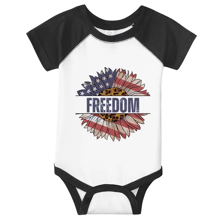 Vintage Sunflower USA Flag 4th Of July Infant Baby Jersey Bodysuit