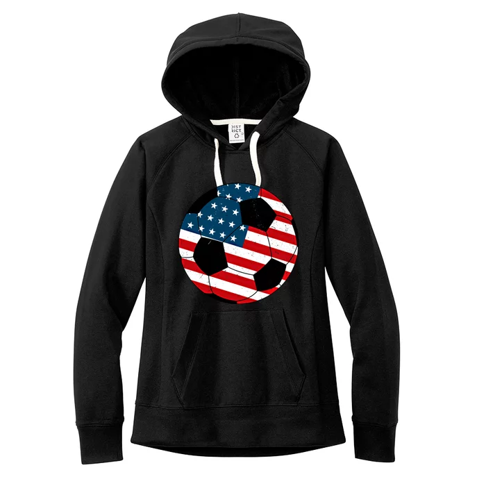 Vintage Soccer United States Soccer Ball American Flag Meaningful Gift Women's Fleece Hoodie